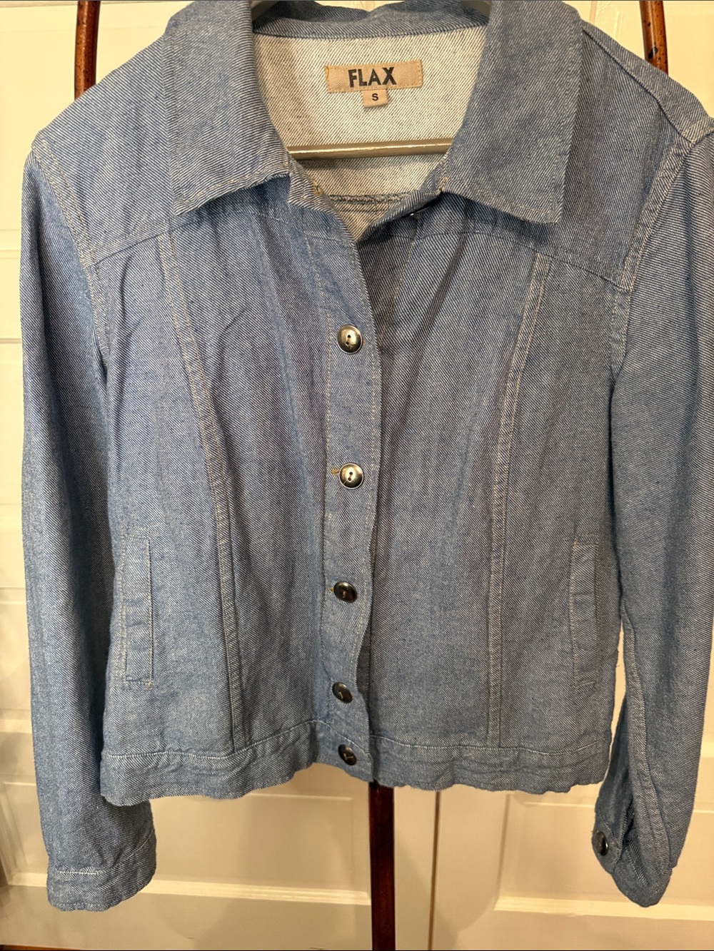 FLAX Linen Cotton Denim Look Jacket Size S Fits M Art Teacher Lagenlook